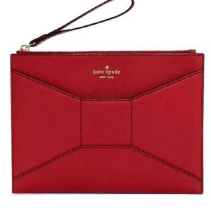 RARE Kate Spade NY Dynasty Red Bella Bow Park AVE Medium leather Wristlet/Clutch